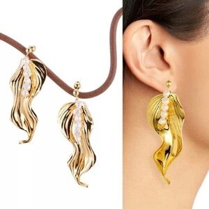Cult Gaia Nina Cultured Freshwater Pearl Gold Leaf Drop Earrings